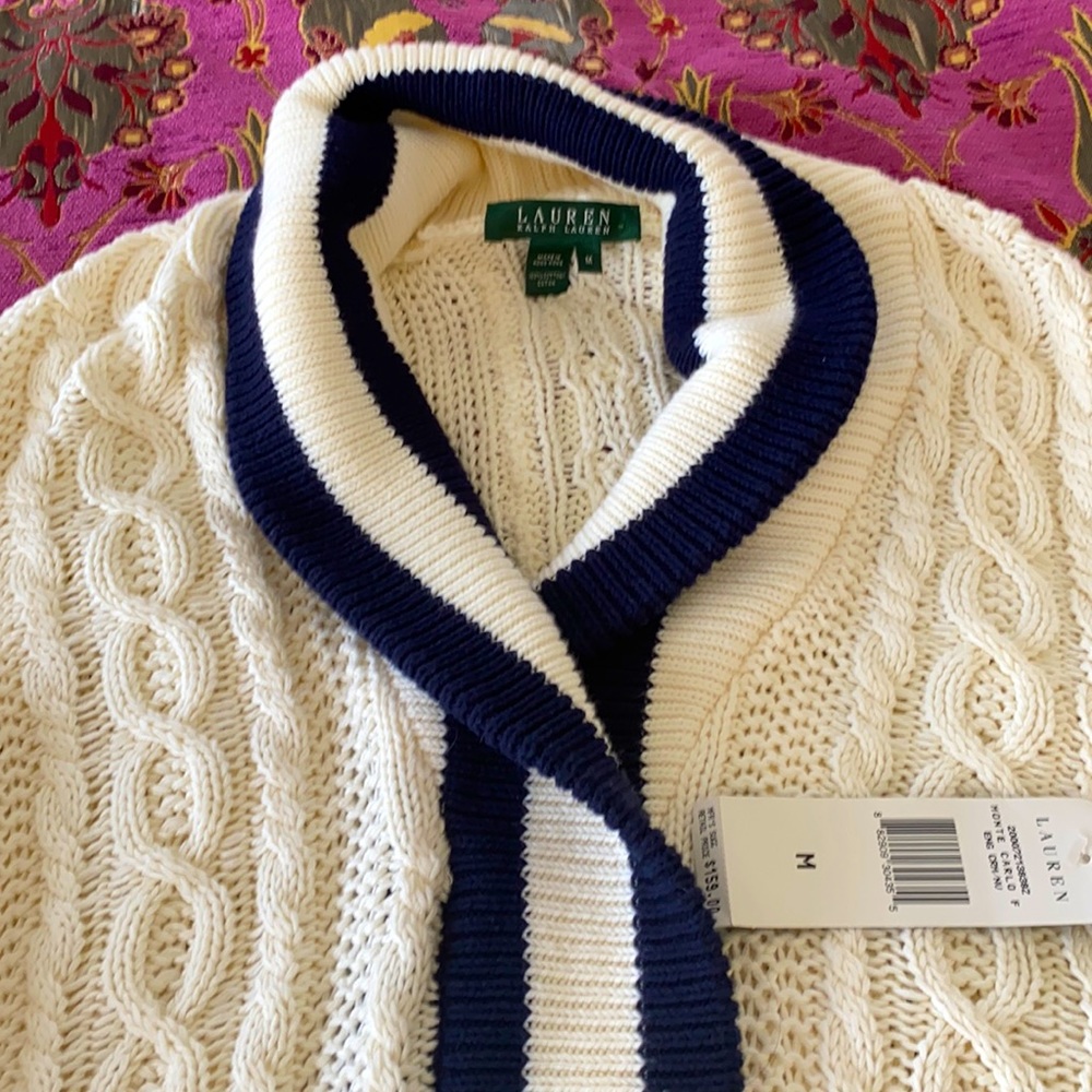 BNWT Lauren nautical wrap cable knit sweater M